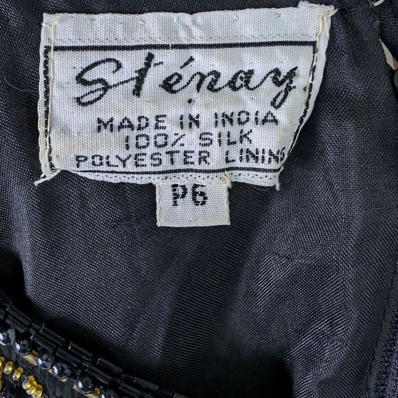Vintage Stenay Black Silk Beaded Sequin Cocktail Dress – Women's Petite 6 (P6) - Picture 10 of 14